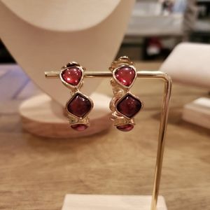 Vintage Red Glass Cabochon Gold Tone Clip-on Earrings